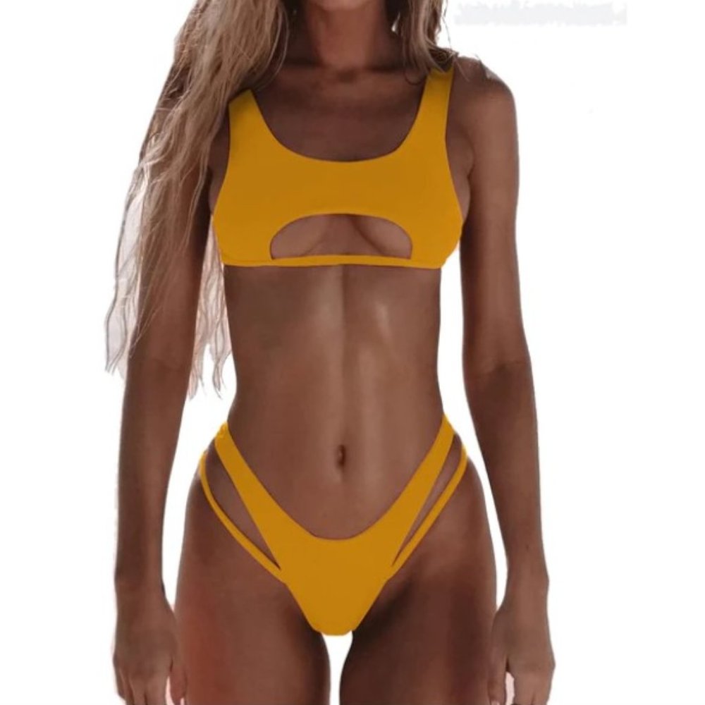 SherryDC Scoop Neck Push Up Padded Brazilian Thong Bikini Swimsuit Sz -M. F87